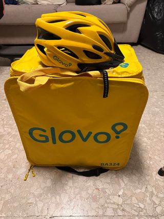 Mochila Glovo Reparto + Casco Amarillo