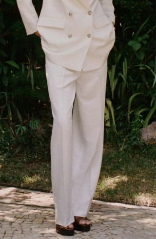 Pantalón Zara Blanco Pinzas Jacquard Talla M