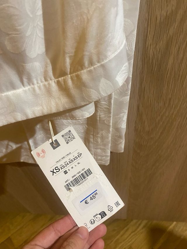 Pantalón Zara Blanco Pinzas Jacquard Talla M