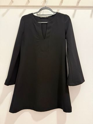Vestido Negro Zara Manga Larga Talla S