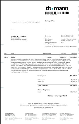 Batería Electrónica Millenium MPS-850