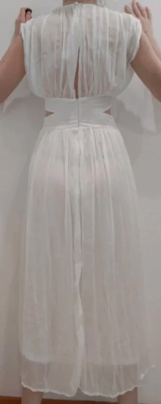 Vestido MIDI Zara Blanco Plisado Talla XS