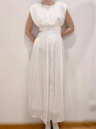 Vestido MIDI Zara Blanco Plisado Talla XS