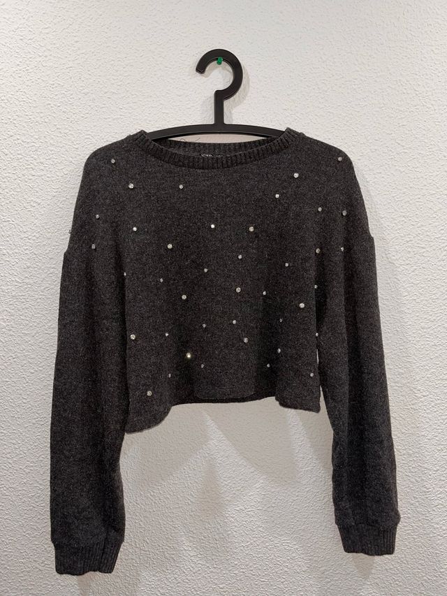Jersey gris con pedrería