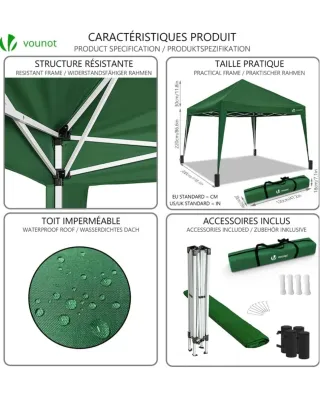 Gazebo pieghevole VOUNOT 3x3 Verde