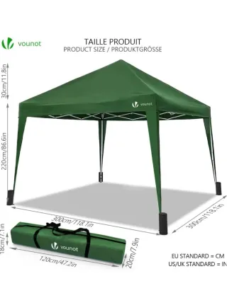 Gazebo pieghevole VOUNOT 3x3 Verde
