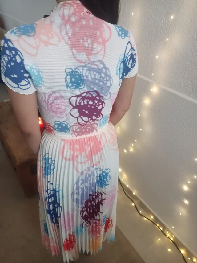 Conjunto blusa y falda plisada multicolor