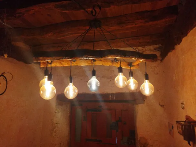 Lámpara Rústica Madera y Cristal con Fractales