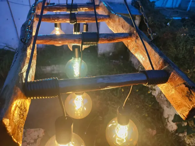 Lámpara Rústica Madera y Cristal con Fractales