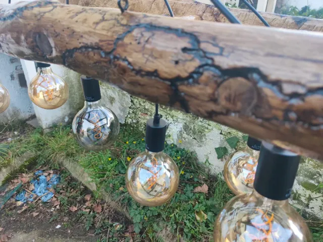 Lámpara Rústica Madera y Cristal con Fractales