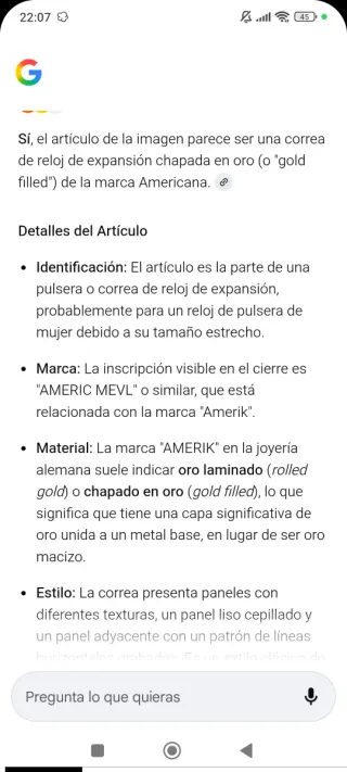 Pulsera Reloj Vintage Chapado Oro