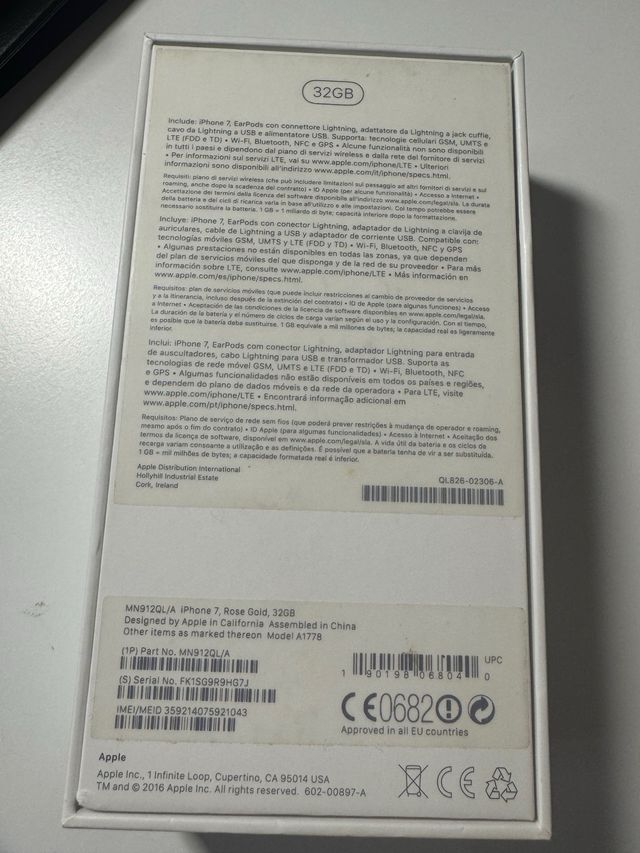 Caja Original iPhone 7 Oro Rosa 32GB