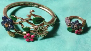 Conjunto vintage pulsera y anillo flores