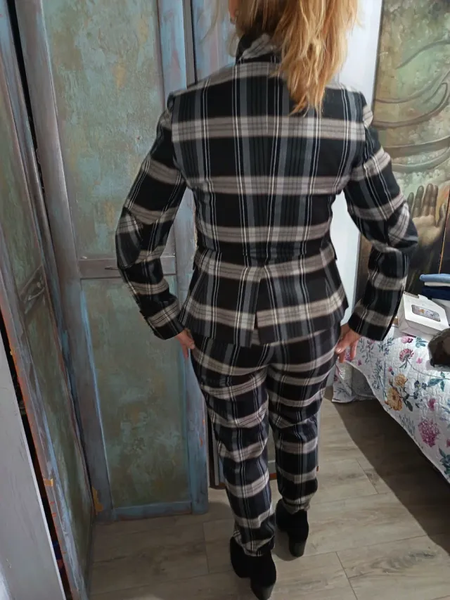 Traje chaqueta cuadros vintage mujer 38/40