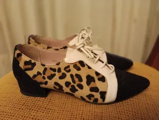 Zapatos mujer piel 37 leopardo, negro y blanco