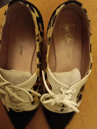 Zapatos mujer piel 37 leopardo, negro y blanco
