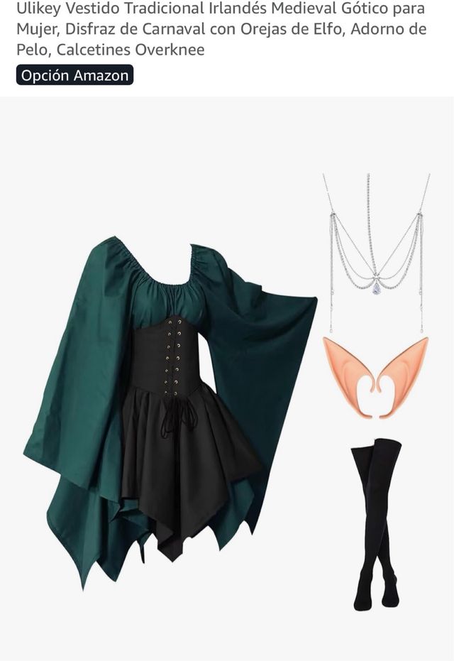 Disfraz Elfa Talla Única Verde y Negro