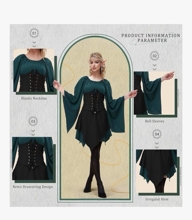 Disfraz Elfa Talla Única Verde y Negro