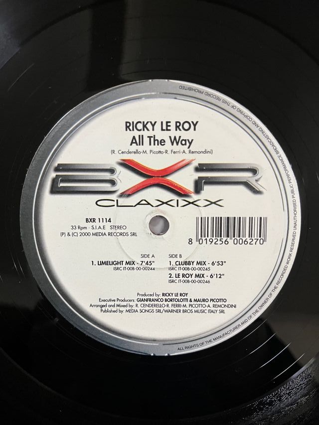 Ricky Le Roy "All The Way" vinile techno trance
