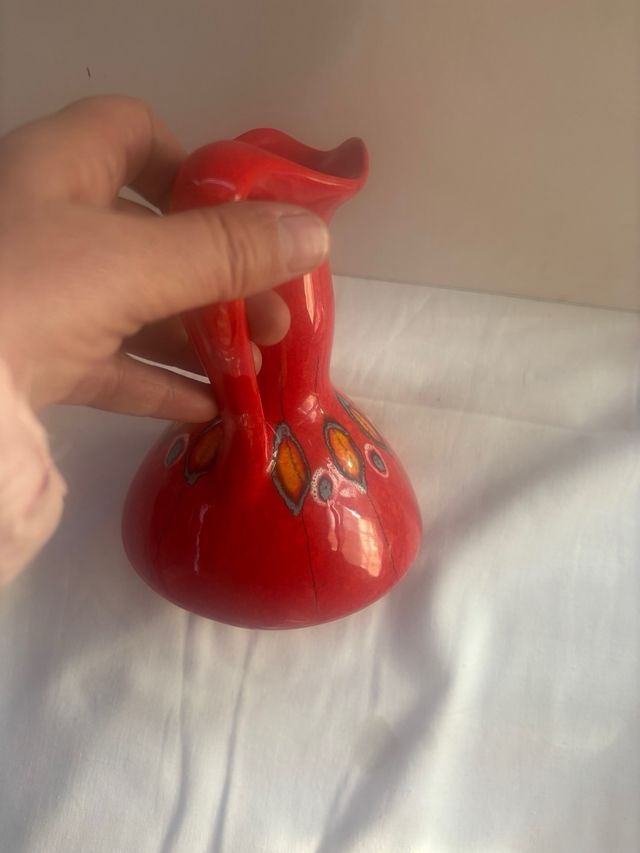 Vaso Vintage Rosso Decorato arte Bertoncello