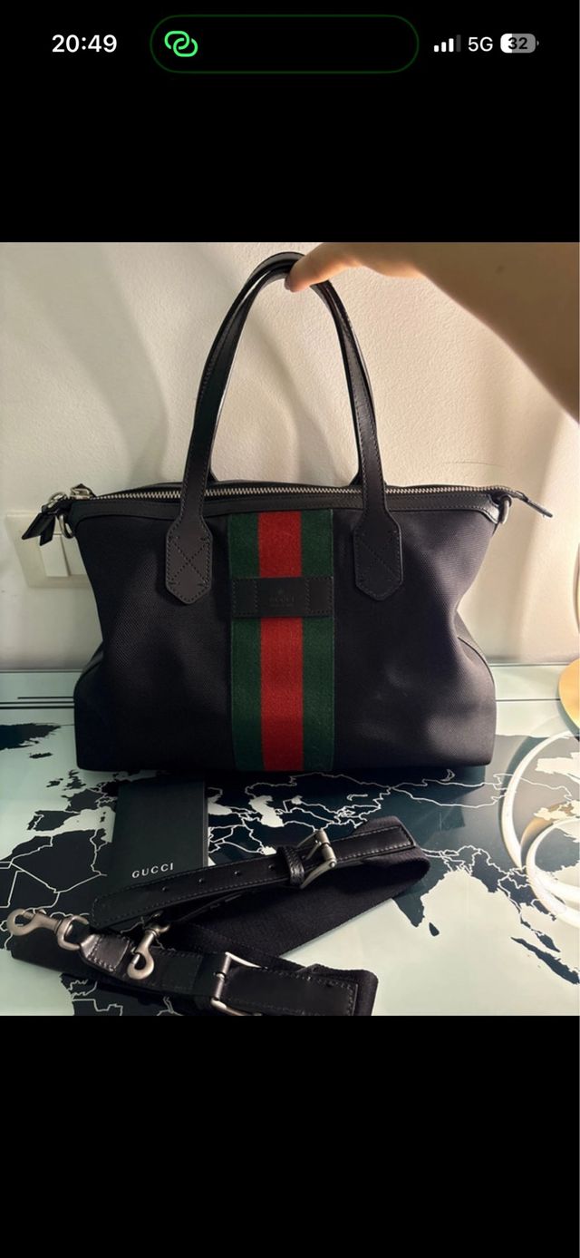 Borsa Gucci Tela Nera Striscia Rossa Verde