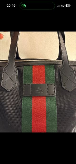 Borsa Gucci Tela Nera Striscia Rossa Verde