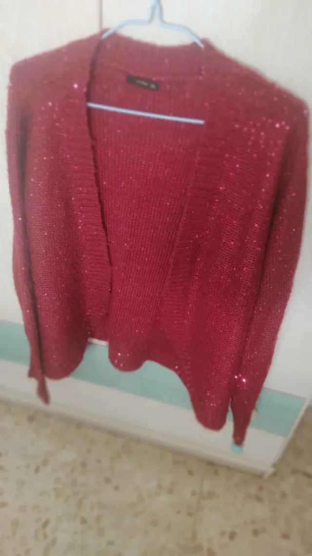 Cárdigan October lentejuelas burdeos XXL