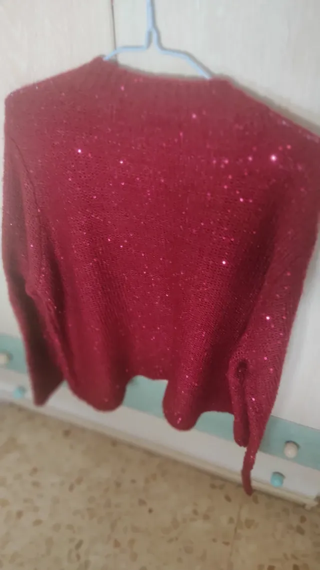 Cárdigan October lentejuelas burdeos XXL