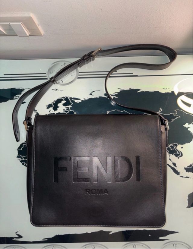 Borsa Fendi Pelle Nera Logo Roma