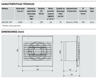 Extractor Baño Soler & Palau Deco 100