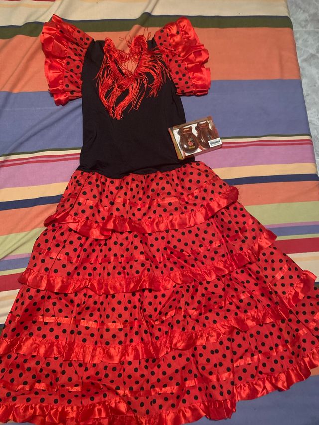 Disfraz Sevillana Negro/Rojo Talla 8años