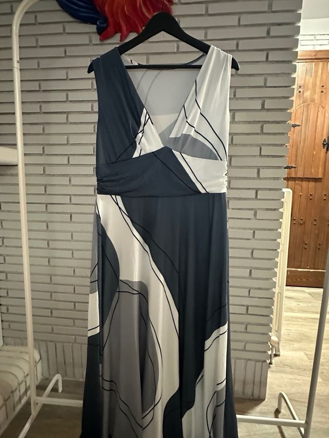 Vestido Verano Estampado Gris y Blanco y azul