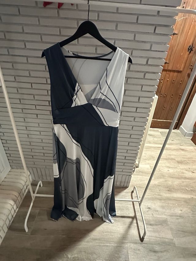 Vestido Verano Estampado Gris y Blanco y azul