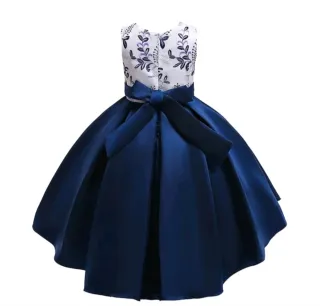 Vestido de fiesta niña 5A azul y blanco