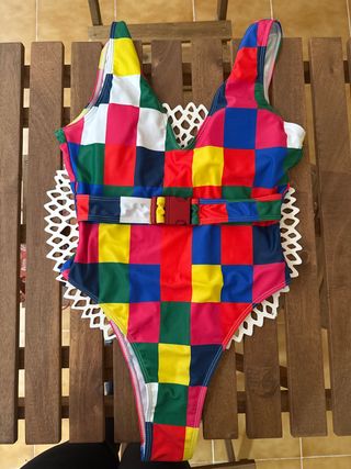Bañador Retro Multicolor con Cinturón
