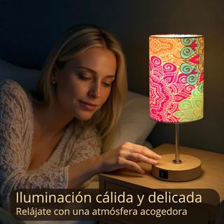 Set 2 Lámparas Mesita Táctiles USB Madera