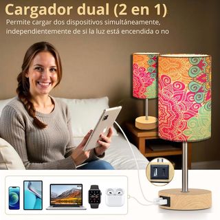 Set 2 Lámparas Mesita Táctiles USB Madera