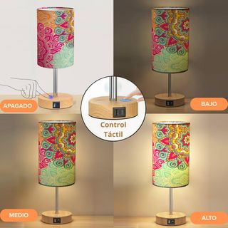 Set 2 Lámparas Mesita Táctiles USB Madera