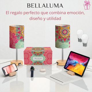 Set 2 Lámparas Mesita Táctiles USB Madera