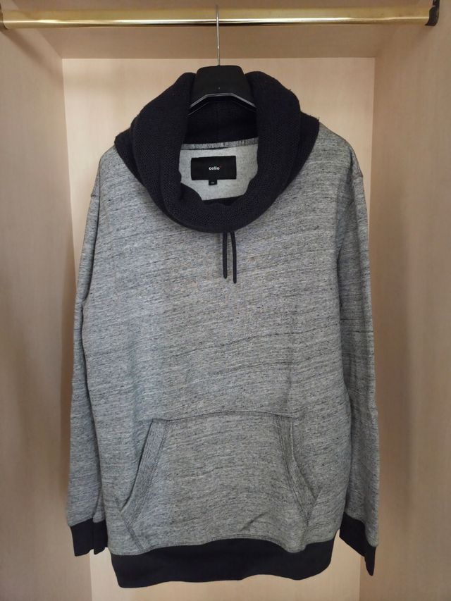 Sudadera Celio XL cuello alto gris y negro