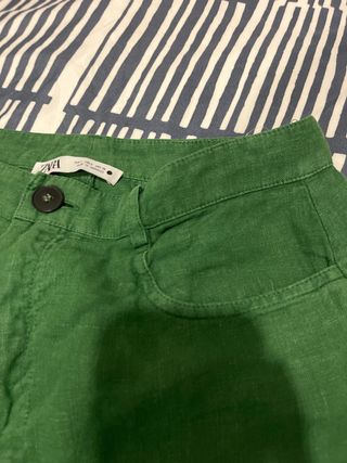 Pantalones Zara Lino Talla S Verde
