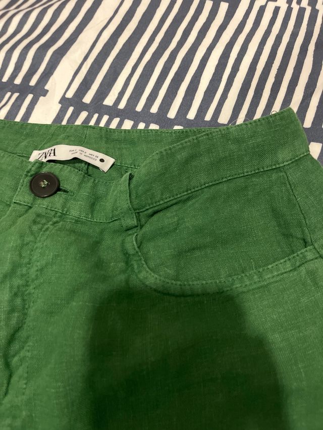 Pantalones Zara Lino Talla S Verde