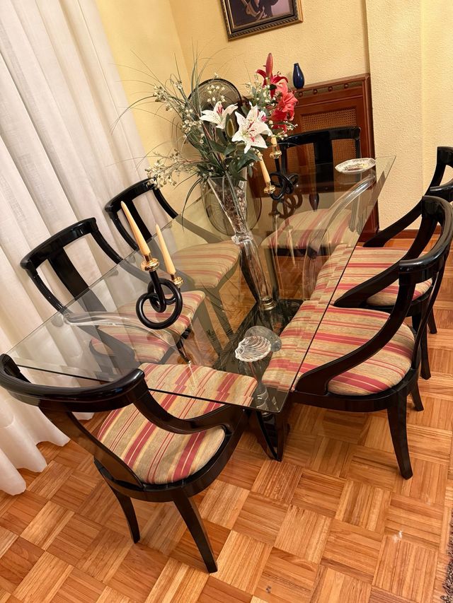 Mesa comedor cristal y 6 sillas