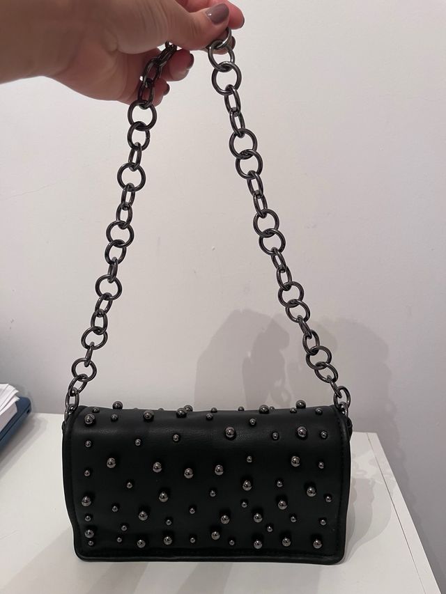 Bolso Zara Negro Tachuelas Cadena