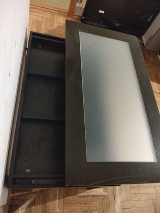 Mesita de comedor de cristal y madera