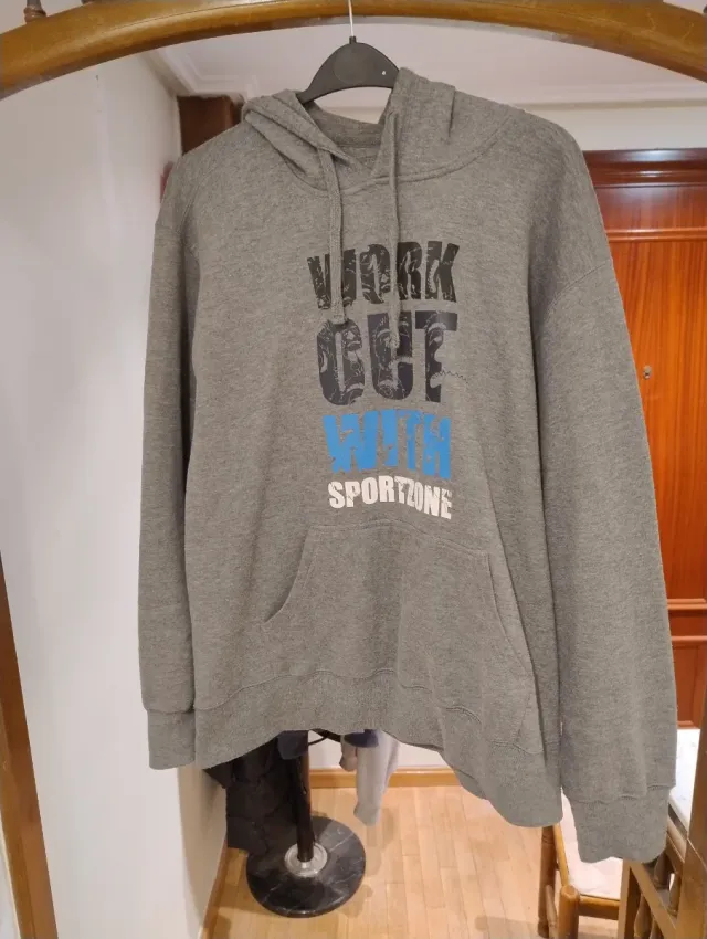 Sudadera gris con estampado WORK OUT XXL