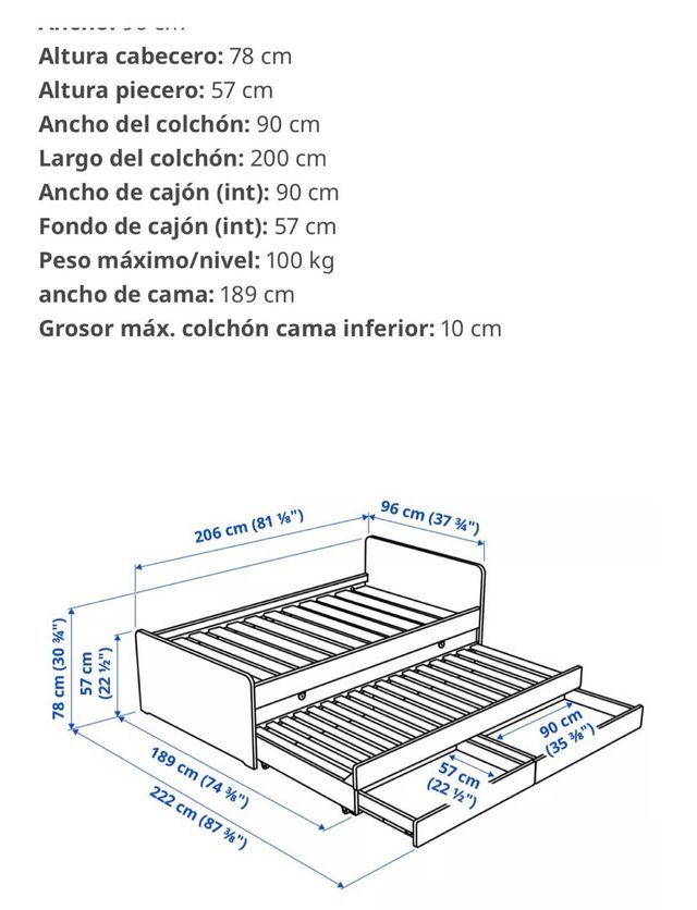Cama nido niño blanca 90x200 con somier