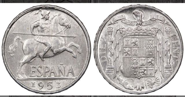 Moneda 10 céntimos España 1953