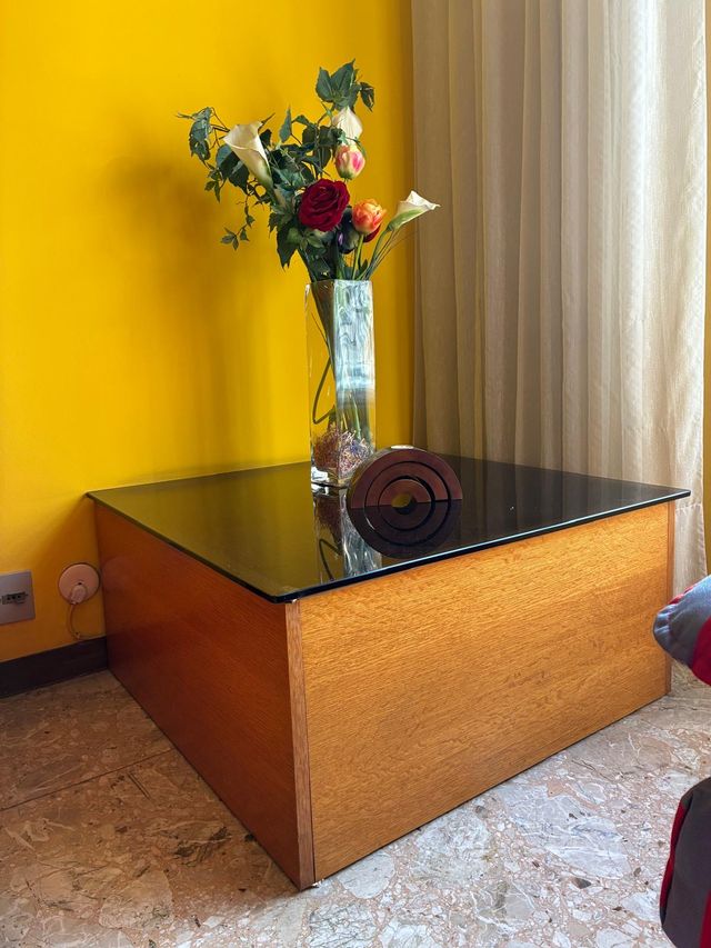 Tavolino vintage ANNI 70 legno e vetro