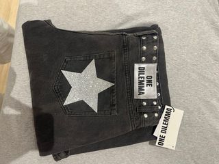 Pantalones ONE DILEMA negros estrellas plata